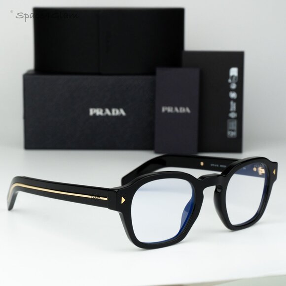 Prada Men Eyeglasses Black Clear Square PRA16S 16K60K NEW AUTHENTIC - Picture 3 of 9